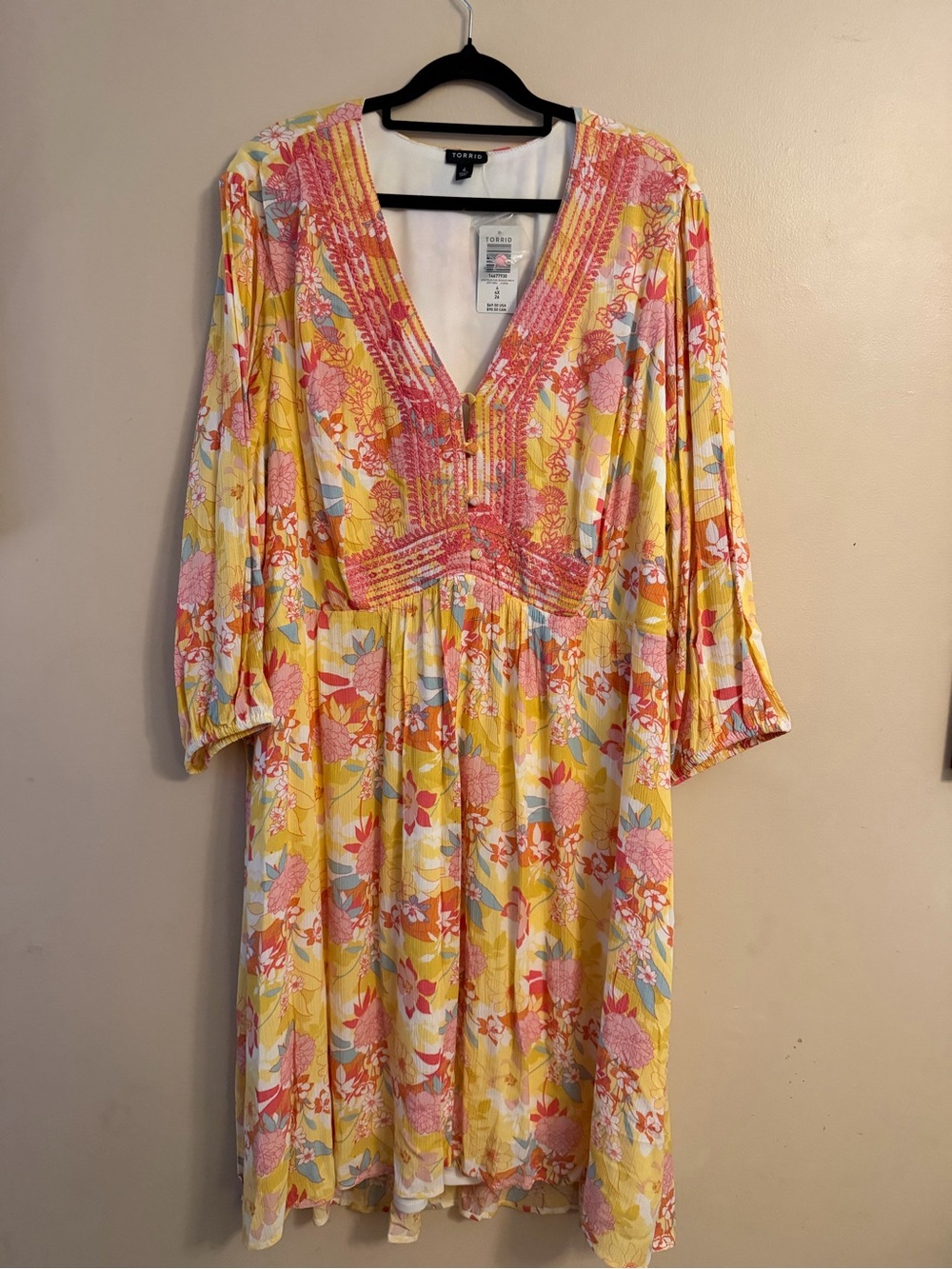 torrid Yellow Floral V-Neck Smocked Midi Dress